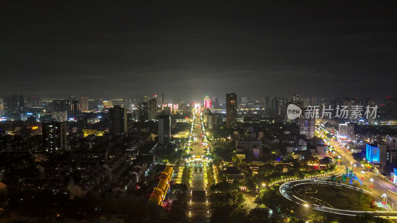 四川德阳钟鼓楼夜景灯光航拍图