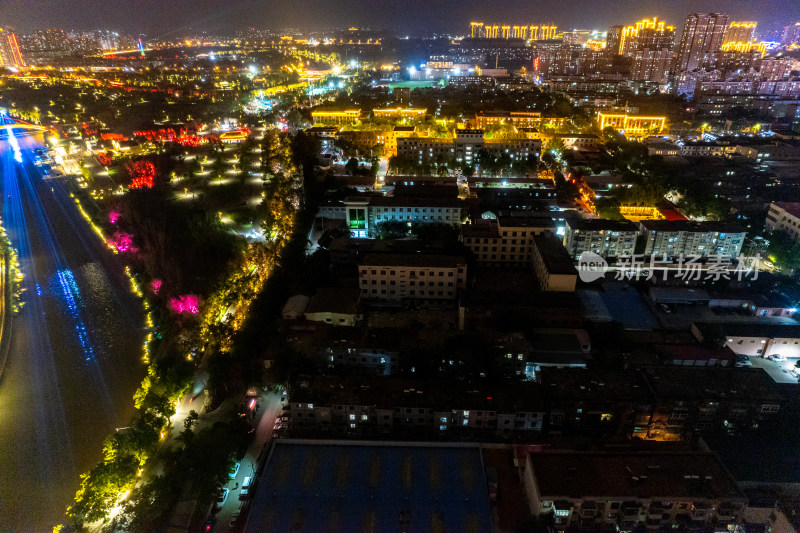 河北沧州城市夜景航拍