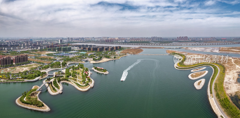 天津滨生态城南湾公园花园海岛城市自然风光