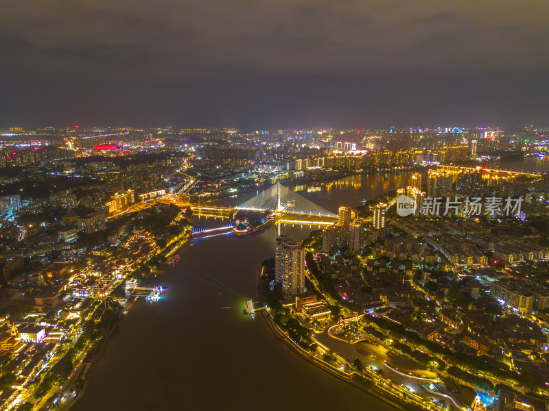 航拍福州城市夜景下与繁华立交桥及周边建筑