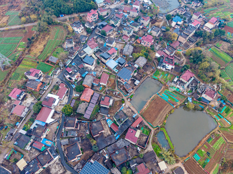 乡村农田民居航拍全景