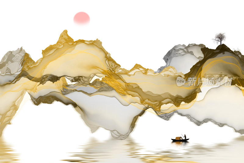 金色抽象水墨山水装饰画背景素材
