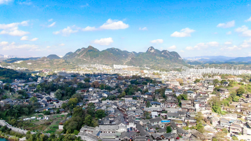 航拍贵州贵阳青岩古镇5A景区