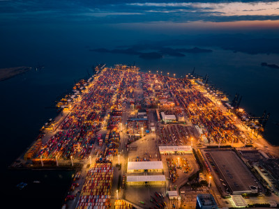 港口码头集装箱港口航拍夜景