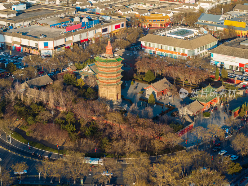 航拍河南安阳天宁寺塔和城市风光