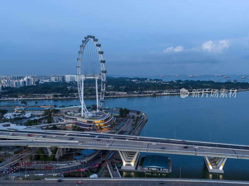 新加坡滨海湾金沙海滨奥林匹克蓝调夜景航拍