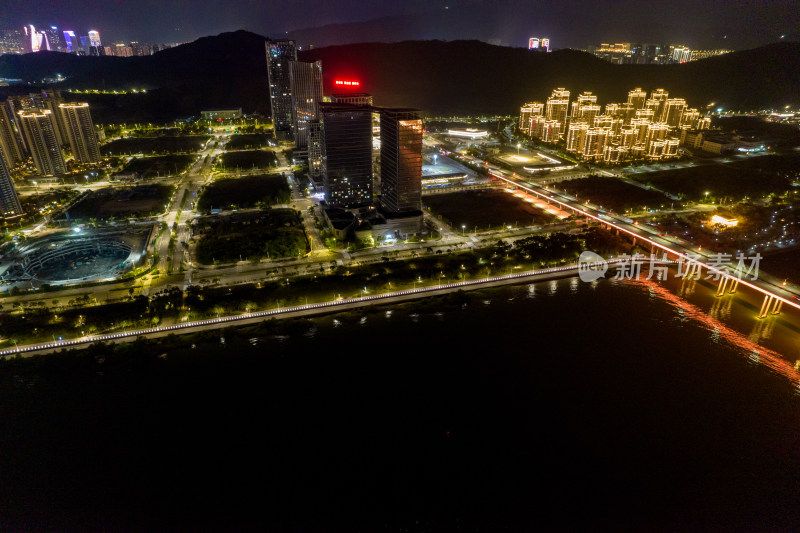 广东珠海城市夜景灯光航拍摄影图