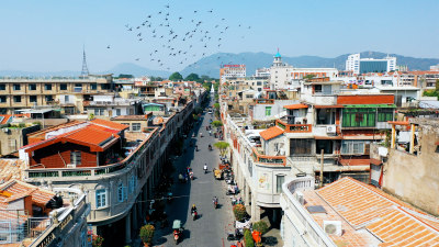 泉州开元寺东西塔航拍西街泉州市区建筑风光