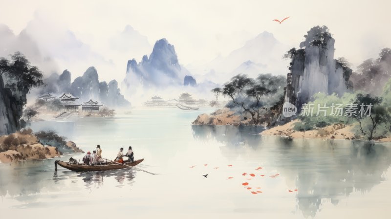 中国风意境水墨山水画