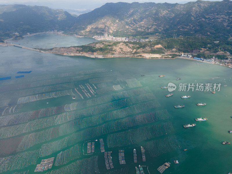 航拍福建海岸海产养殖场