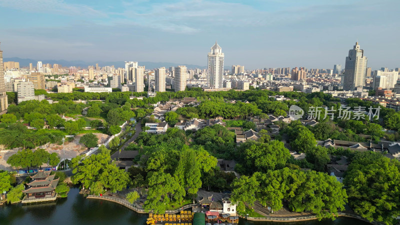 航拍浙江宁波天一阁月湖景区