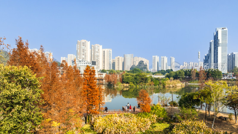 阳光下桂林临桂城市风光和山水公园景色