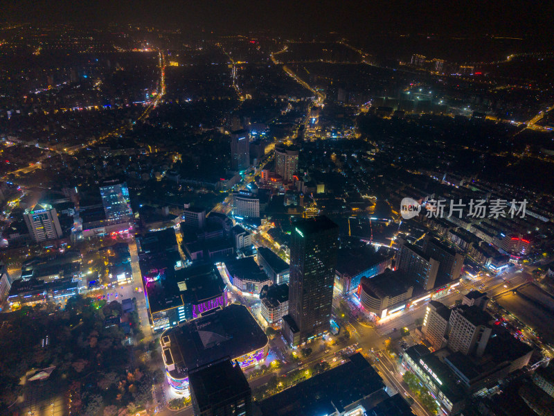 湖州城市大景夜景航拍