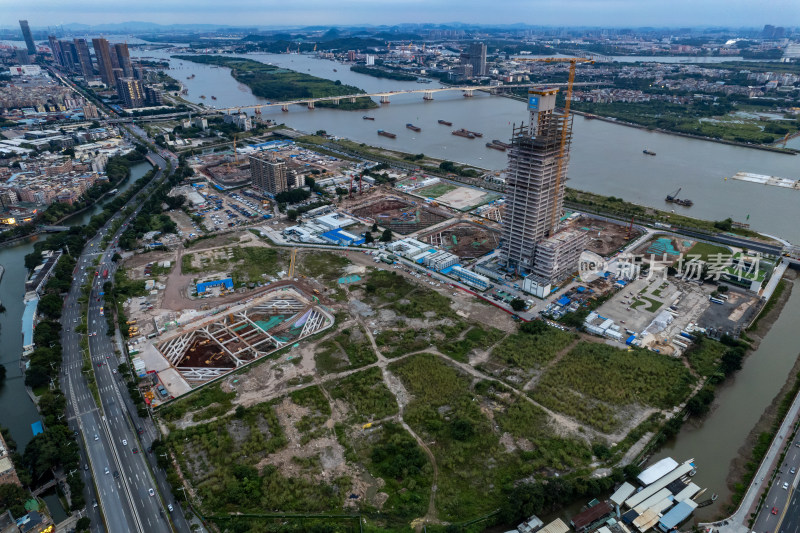 广州城市夕阳晚霞航拍摄影图