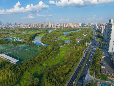 湖南长沙岳麓区洋湖湿地公园航拍