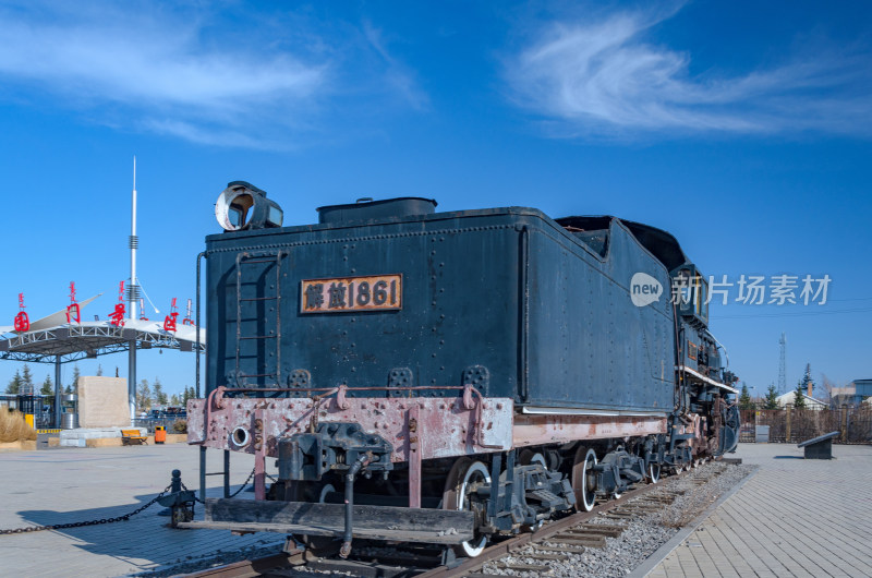 内蒙古呼伦贝尔满洲里国门景区蒸汽老式火车