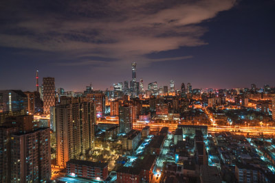 北京繁华都市夜景俯瞰灯火辉煌的城市