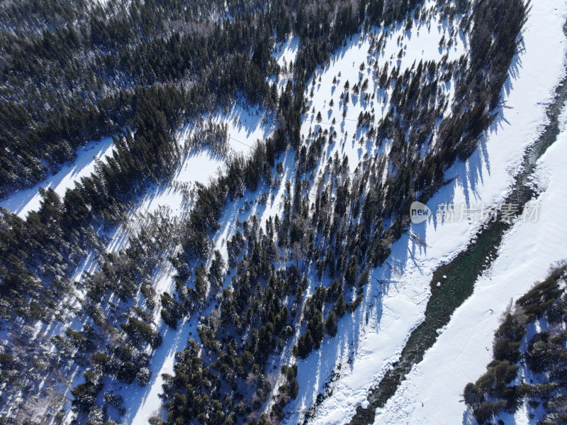 新疆阿勒泰喀纳斯雪景神仙湾晨雾雪山森林