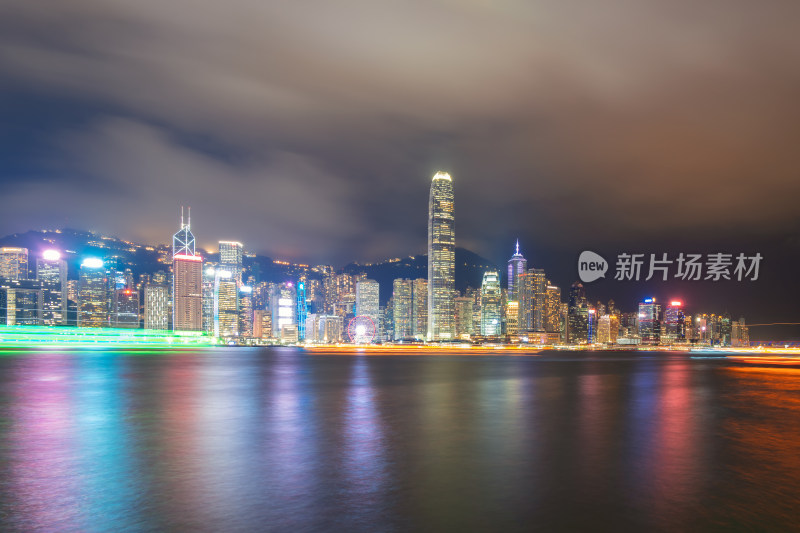 中国香港维多利亚港天际线夜景