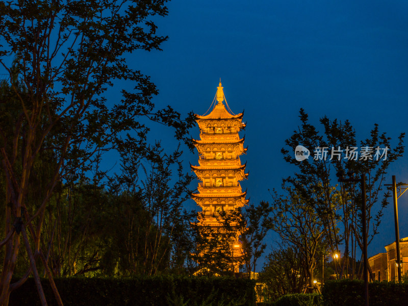 航拍江南水乡古镇乌镇夜景