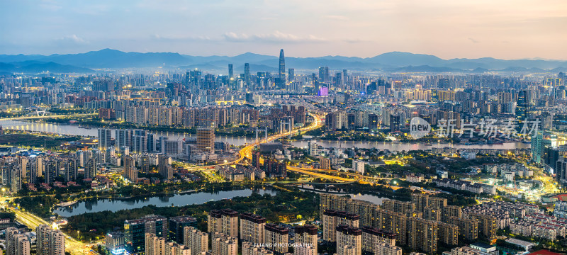 宁波城市江北湾头航拍夜景