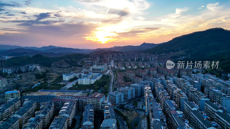 城市山川日落晚霞夕阳航拍