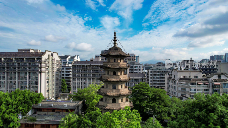 福建福州乌塔地标建筑航拍