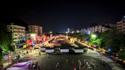 广东云浮南山河两岸夜景灯光航拍