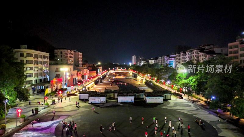 广东云浮南山河两岸夜景灯光航拍