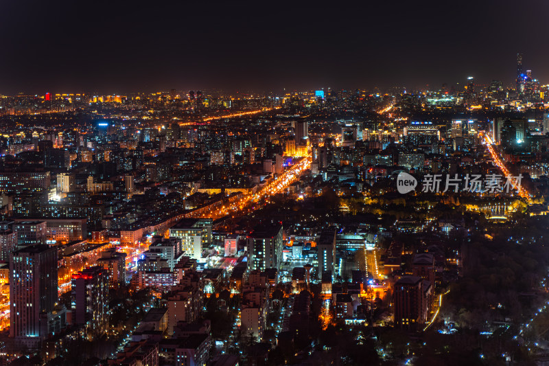 北京城市夜景建筑群夜晚车流灯光