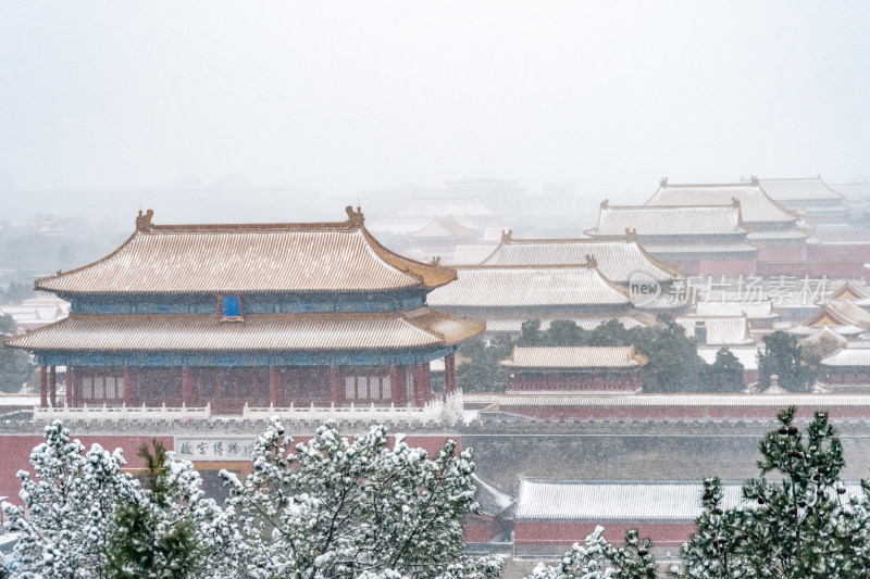 北京中轴线古建紫禁城北平故宫冬季雪景