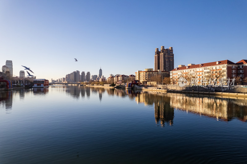 天津海河风景线小白楼商圈城市建筑风光航拍