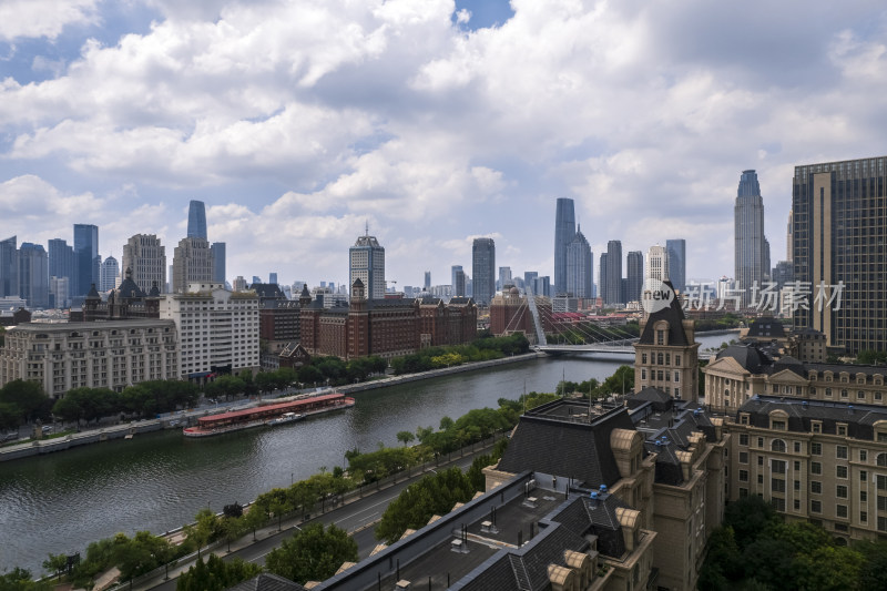 天津海河风景线城市天际线建筑风光航拍