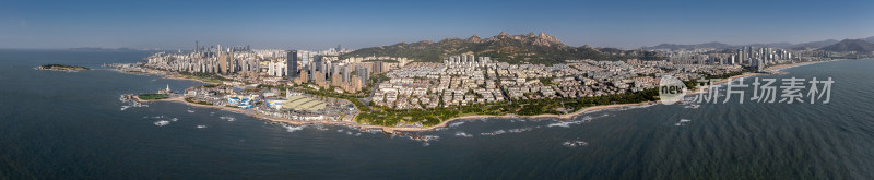 青岛滨海城市海岸线风景航拍全景