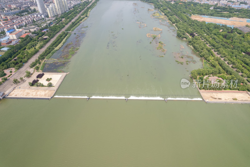 航拍河南洛阳洛河两岸风光