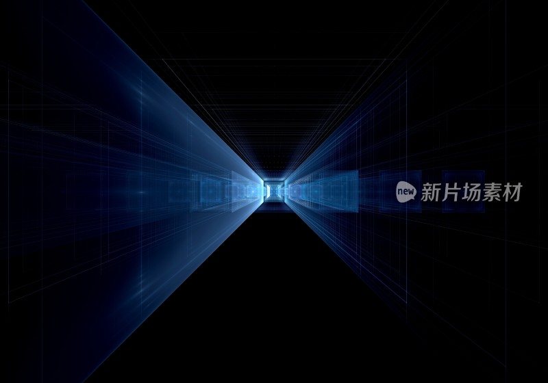 蓝色科技感光线隧道背景