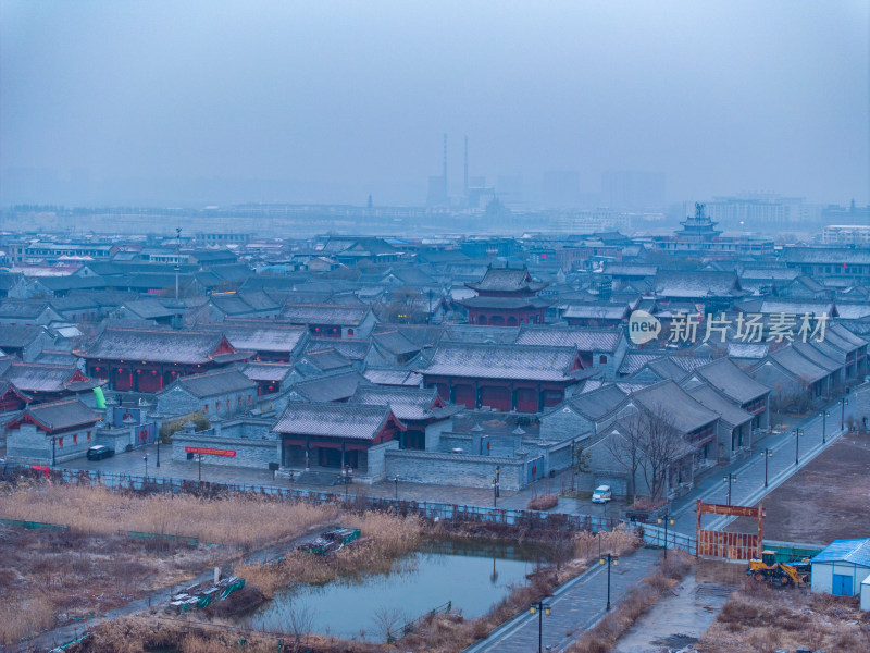 河南商丘古城雪景航拍