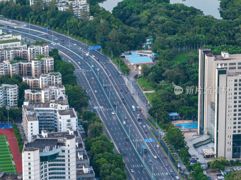 深圳罗湖城市绿洲与高楼林立街道航拍