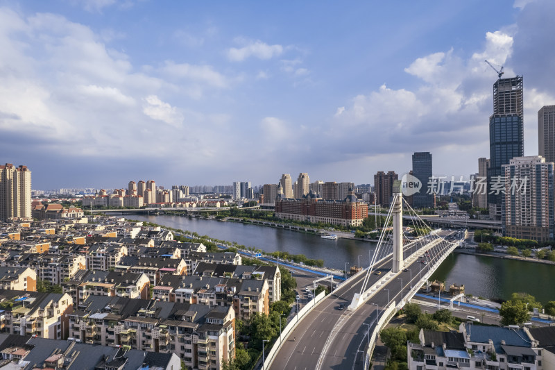 天津海河桥梁风景城市建筑风光航拍