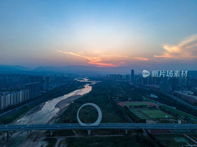 陕西宝鸡城市风光航拍图