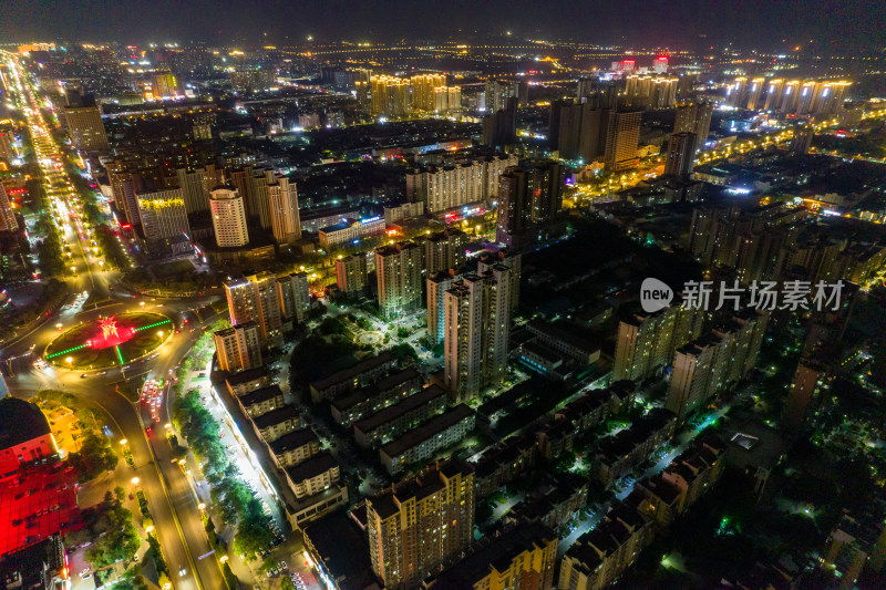 河南商丘城市夜景航拍图