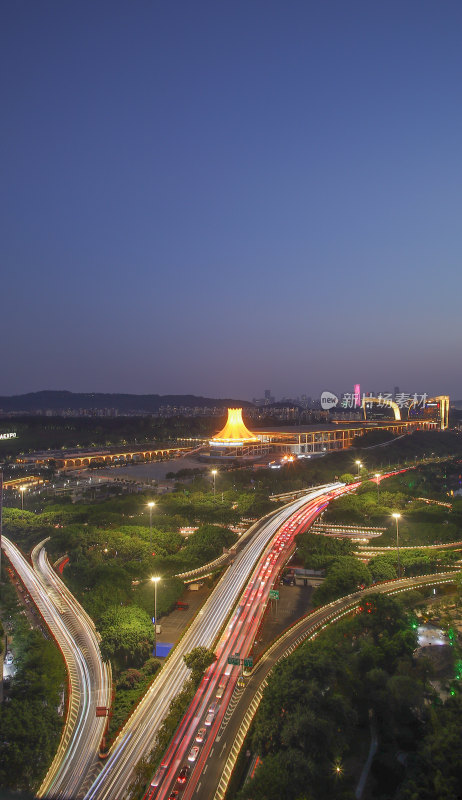 广西南宁国际会展中心城市风光建筑夜景