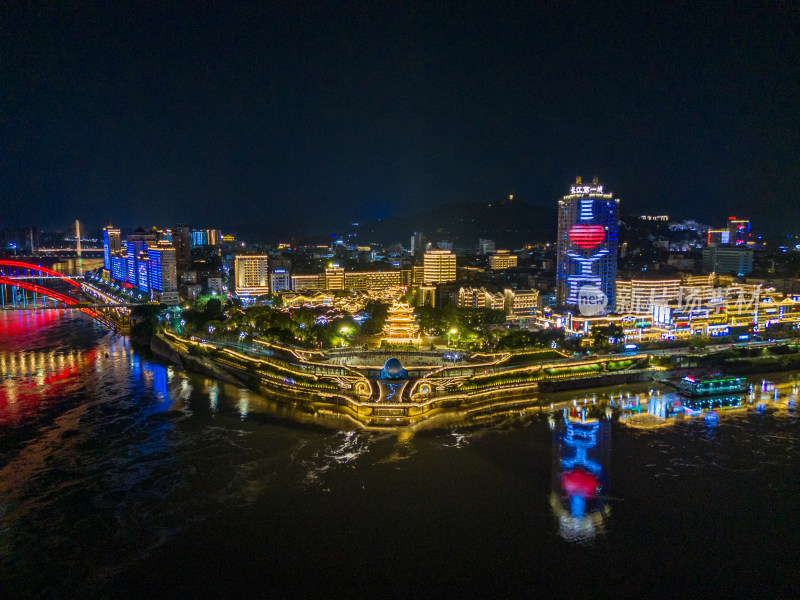 四川宜宾和江楼夜景航拍图