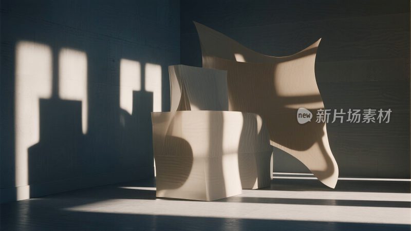 室内光影下的抽象木质雕塑