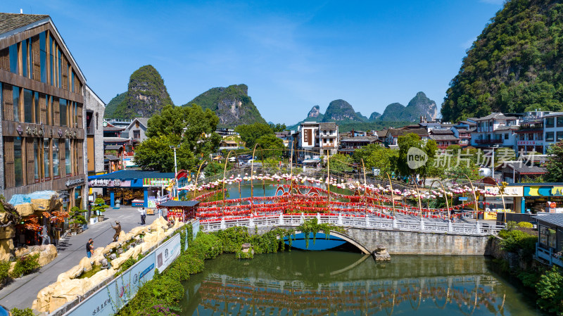 广西桂林阳朔西街全景航拍