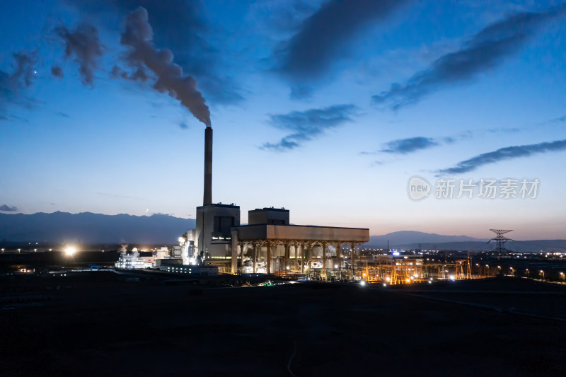 航拍甘肃酒泉火电厂夜景