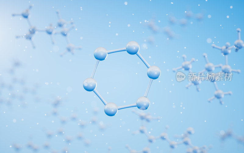 蓝色的微观分子3D渲染