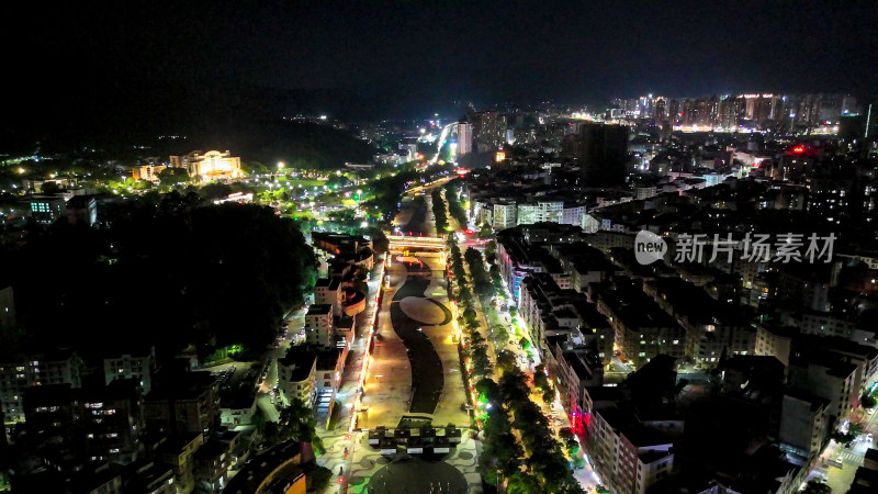 广东云浮南山河两岸夜景灯光航拍