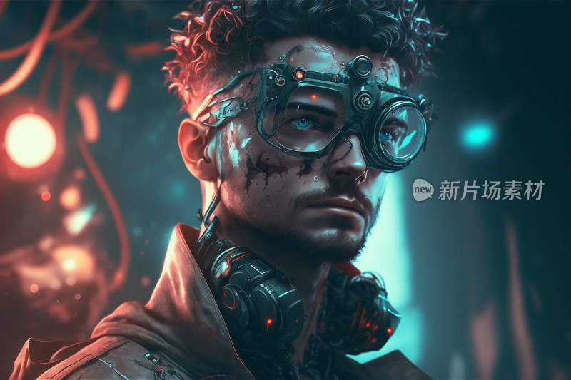 赛博朋克风格男性人物肖像