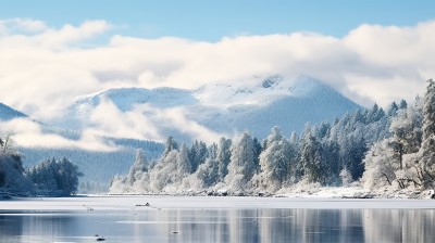 冬季唯美雪景雪山海报背景配图高清摄影图